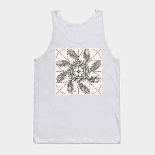 Boho charcoal and off-white circle artwork. Original hand-drawn boho sun pattern. Calm black and white trendy pattern in minimalistic style. Tank Top